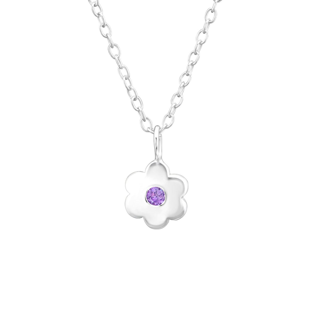 Children's Sterling Silver 'June Birthstone' Solid Flower Necklace