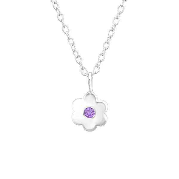 Children's Sterling Silver 'June Birthstone' Solid Flower Necklace