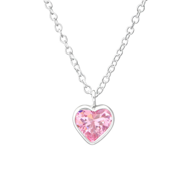 Children's Sterling Silver Pink Crystal Heart Pendant Necklace
