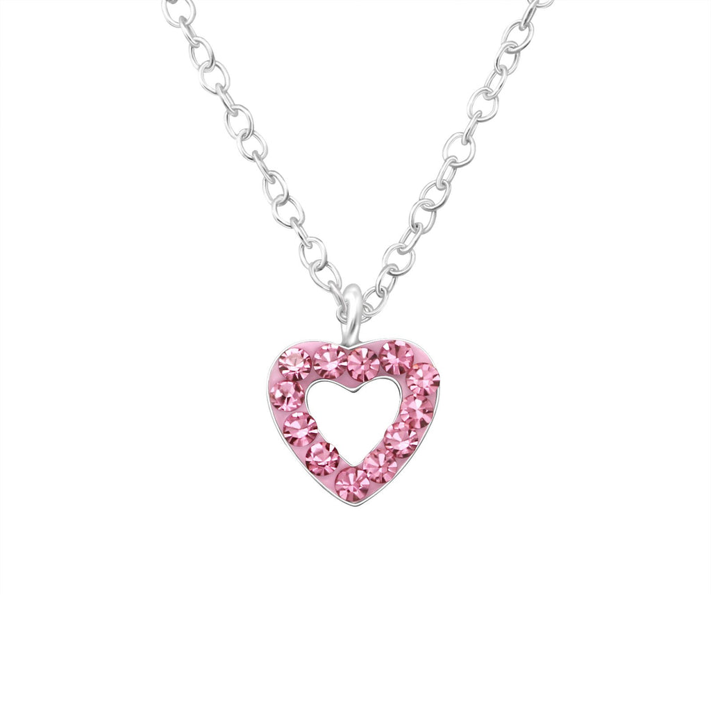 Children's Sterling Silver 'Pink Open Heart' Crystal Pendant Necklace