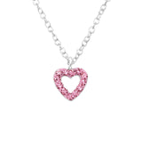 Children's Sterling Silver 'Pink Open Heart' Crystal Pendant Necklace