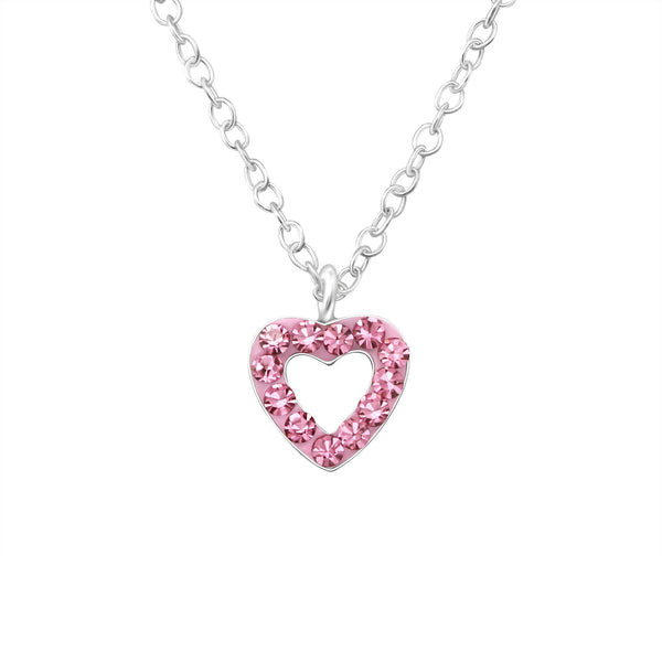 Children's Sterling Silver 'Pink Open Heart' Crystal Pendant Necklace