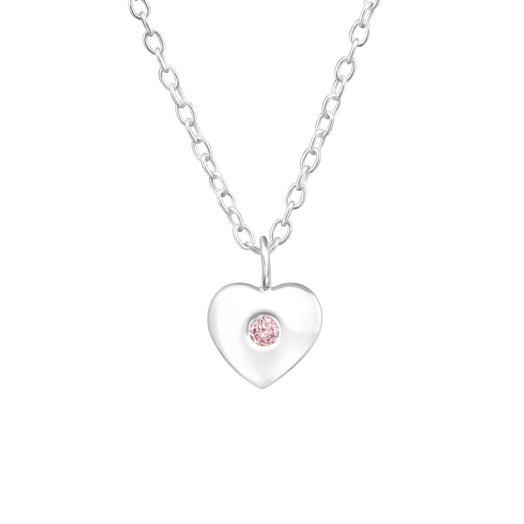 Children's Sterling Silver 'October Birthstone' Heart Necklace