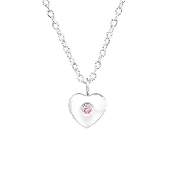 Children's Sterling Silver 'October Birthstone' Heart Necklace