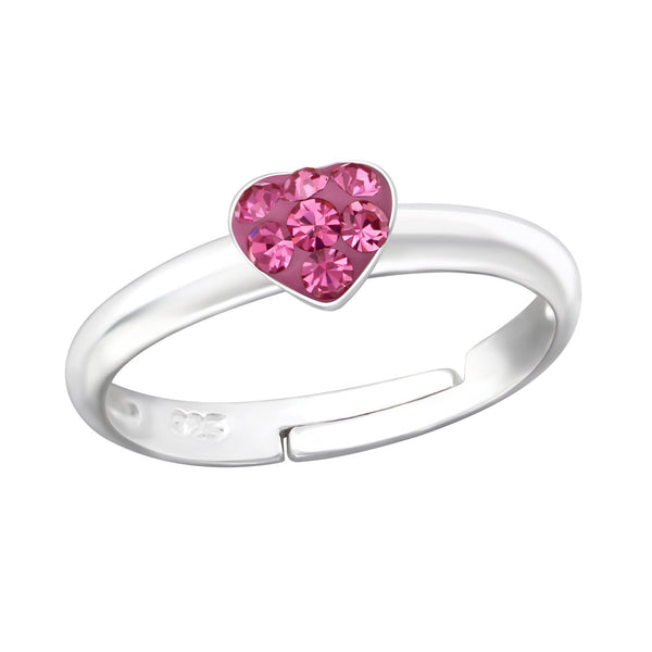 Children's Sterling Silver Adjustable Pink Diamante Heart Ring