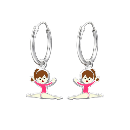 Children's Sterling Silver 'Gymnastic Girl' Hoop Earrings