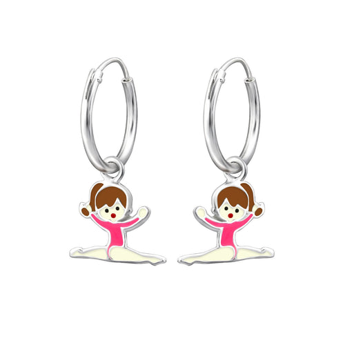 Children's Sterling Silver 'Gymnastic Girl' Hoop Earrings