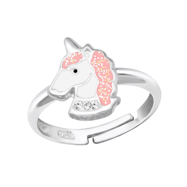 Children's Sterling Silver Adjustable Pink Sparkle Unicorn Ring