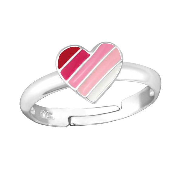 Children's Sterling Silver Adjustable Pink Striped Heart Ring