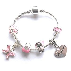 Children's Flower Girl 'Pink Fairy Dream' Silver Plated Charm Bead Bracelet