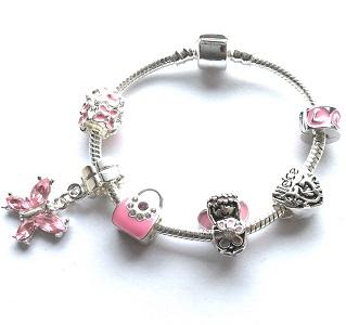 Children's Flower Girl 'Pink Fairy Dream' Silver Plated Charm Bead Bracelet
