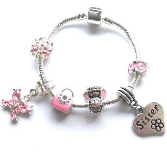 Children's Bridesmaid 'Pink Fairy Dream' Silver Plated Charm Bead Bracelet