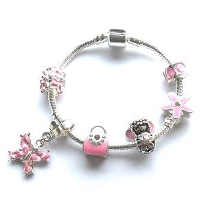 Children's Niece 'Pink Fairy Dream' Silver Plated Charm Bead Bracelet