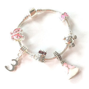 Children's Pink 'Happy 6th Birthday' Silver Plated Charm Bead Bracelet