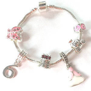 Pink Princess 3rd Birthday Girls Gift - Silver Plated Charm Bracelet
