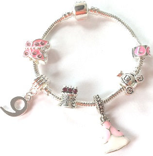 Children's Pink 'Happy 7th Birthday' Silver Plated Charm Bead Bracelet