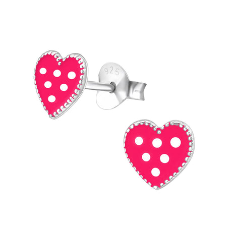 Children's Sterling Silver 'Red Heart with White Spots' Stud Earrings