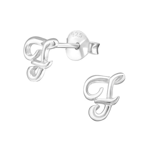 Children's Sterling Silver 'Letter F' Stud Earrings