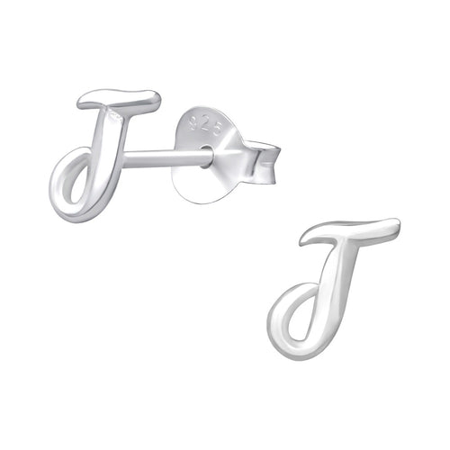 Children's Sterling Silver 'Letter J' Stud Earrings