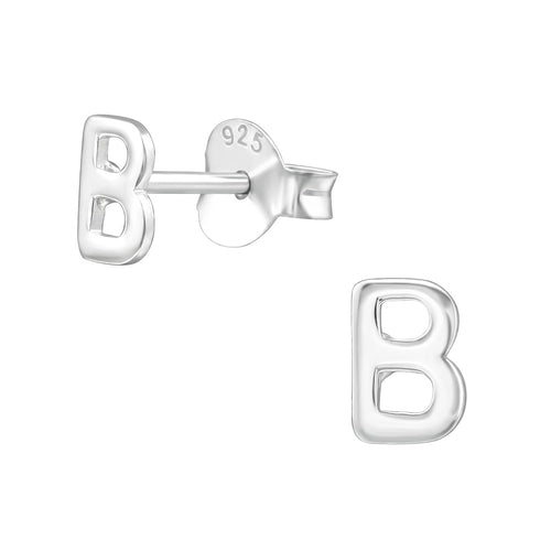 Children's Sterling Silver 'Letter B' Stud Earrings