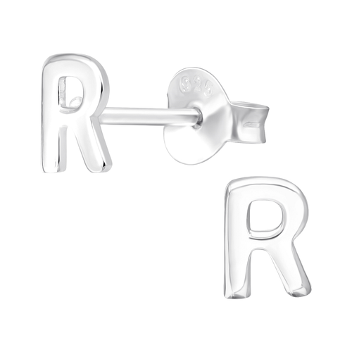Children's Sterling Silver 'Letter R' Stud Earrings