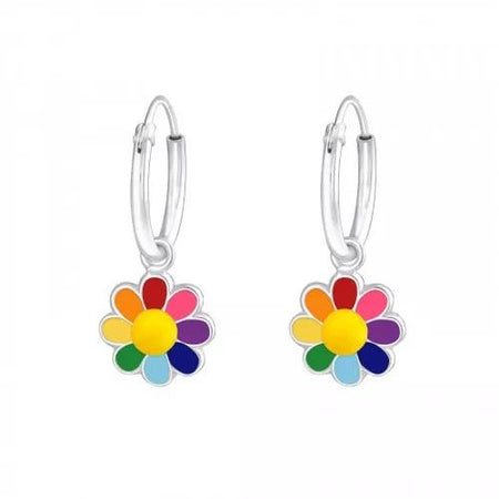 Children's Sterling Silver 'Multicolored Diamante Crystal Open Heart' Hoop Earrings