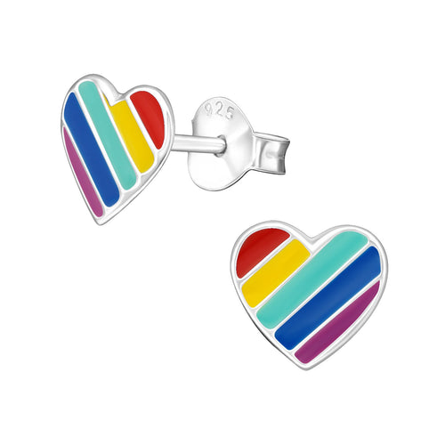 Children's Sterling Silver 'Rainbow Heart' Stud Earrings