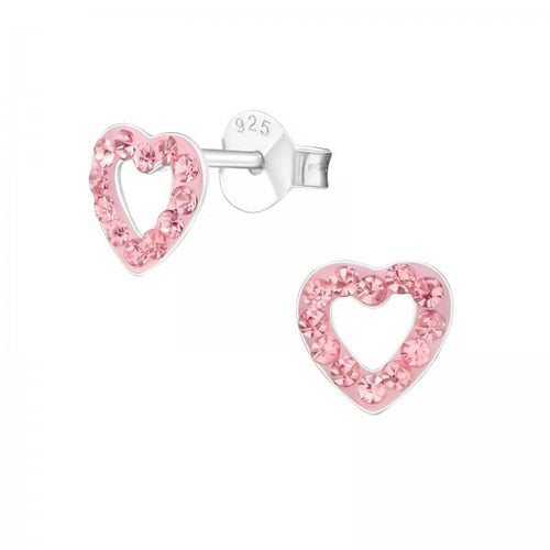 Children's Sterling Silver 'Pink Crystal Love Heart' Stud Earrings
