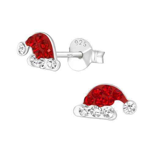 Children's Sterling Silver Christmas Santa Hat Diamante Stud Earrings