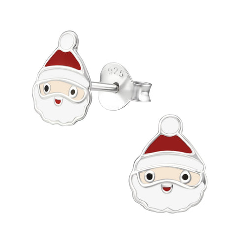 Children's Sterling Silver Christmas Santa Face Stud Earrings