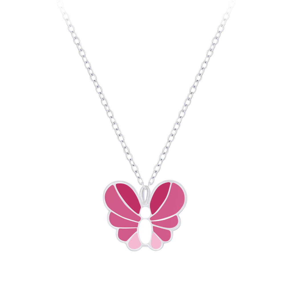 Children's Sterling Silver 'Shades of Pink Butterfly' Pendant Necklace