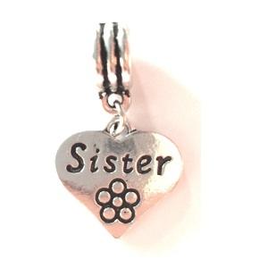 Silver Plated Sister Heart Drop Charm