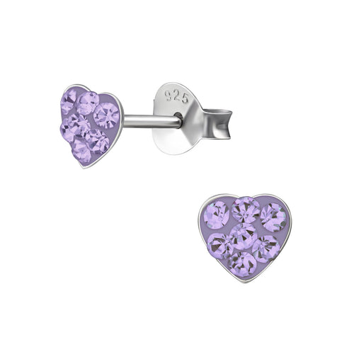 Children's Sterling Silver 'Violet Crystal Heart' Stud Earrings