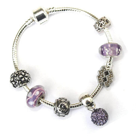Children's 'September Birthstone' Sapphire Colored Crystal Silver Plated Charm Bead Bracelet