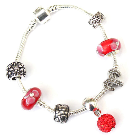 Children's 'October Birthstone' Rose Coloured Crystal Silver Plated Charm Bead Bracelet