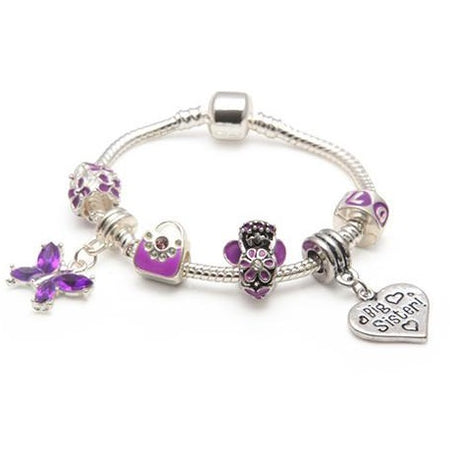 Purple Fairy And Butterflies Silver Plated Charm Bracelet For Girls