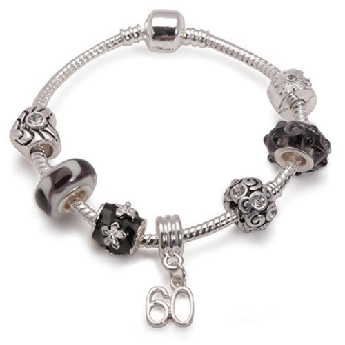 Age 60 'Black Magic' Silver Plated Charm Bead Bracelet