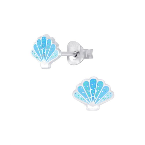 Children's Sterling Silver Blue Glitter Shell Stud Earrings