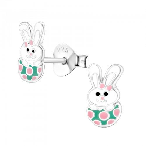 Children's Sterling Silver 'Easter Bunny in Easter Egg' Stud Earrings