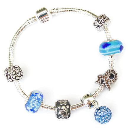 Children's 'March Birthstone' Aqua Coloured Crystal Silver Plated Charm Bead Bracelet