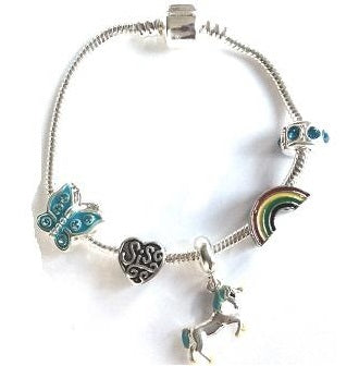 Children's Sis 'Magical Unicorn' Silver Plated Charm Bead Bracelet