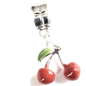 Silver Plated Red Cherries Drop Charm