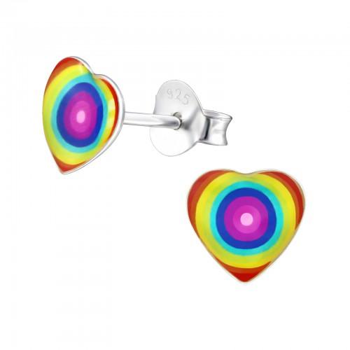 Children's Sterling Silver Rainbow Swirl Heart Stud Earrings
