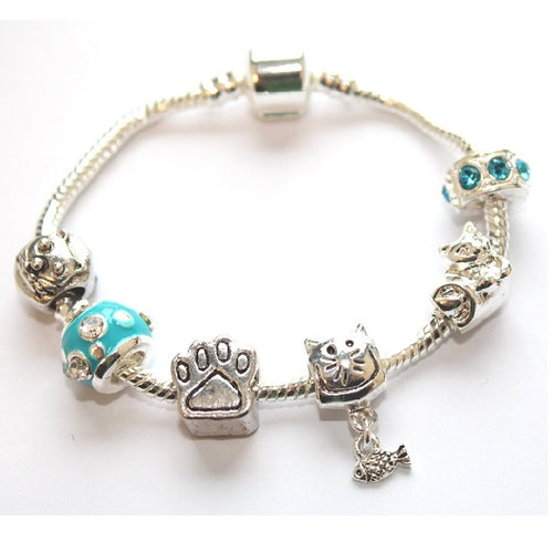 Children's 'Cool for Cats' Silver Plated Charm Bead Bracelet