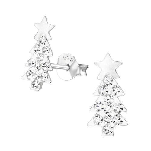 Children's Sterling Silver Sparkly Christmas Tree Stud Earrings
