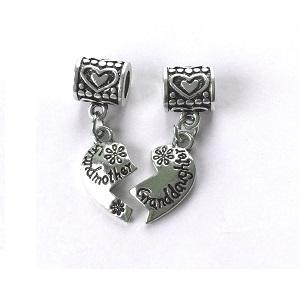 Grandmother and Granddaughter Split Heart Pendant Drop Charms