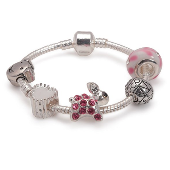 Children's Pink Easter 'Bunny Dream' Silver Plated Charm Bead Bracelet by Liberty Charms 18cm / Silver