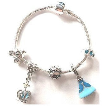 Blue Princess 3rd Birthday Girl Gift - Silver Plated Charm Bracelet