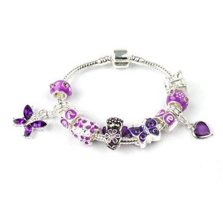 Children's 'Love and Kisses' Silver Plated Pink Leather Charm Bead Bracelet