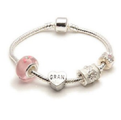 Gran 'Pink Parfait' Silver Plated Charm Bead Bracelet